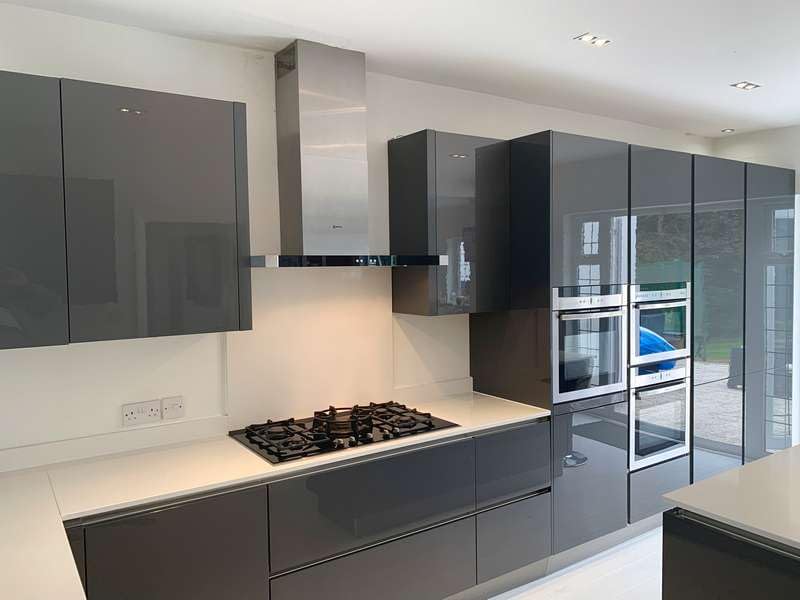 Image of HOME13 Vinyl Self Adhesive Vinyl Decorative Dark Grey Glossy Kitchen Wallpaper for Countertop Home /Office 2 Ft x 4 Ft with 2pcs