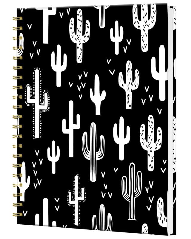 iampanda Spiral Journal Notebook,Strong Twin-Wire Binding with Premium Paper for Women,Abstract 60 Sheets B5 College Ruled Notebook/Journal,Perfect for School Office Work,Western Cactus Black White
