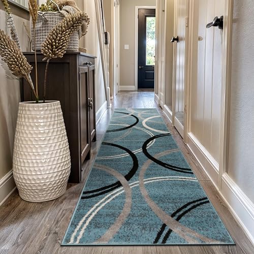 Rugshop Modern Wavy Circles Design Runner Rug 2'7" x 10' Blue