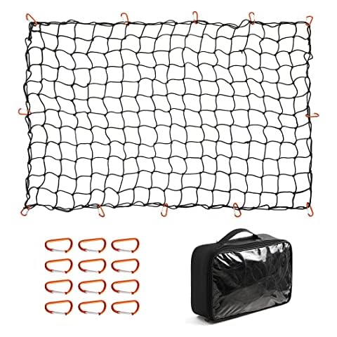CZC AUTO Bungee Cargo Net 122x183cm Truck Bed Net Stretched to 244x366cm for Pickup Trailer RV SUV Boat | 10 cm x 10 cm Maschennetz für kleine und große | 12 verwicklungsfreie Karabiner Cover