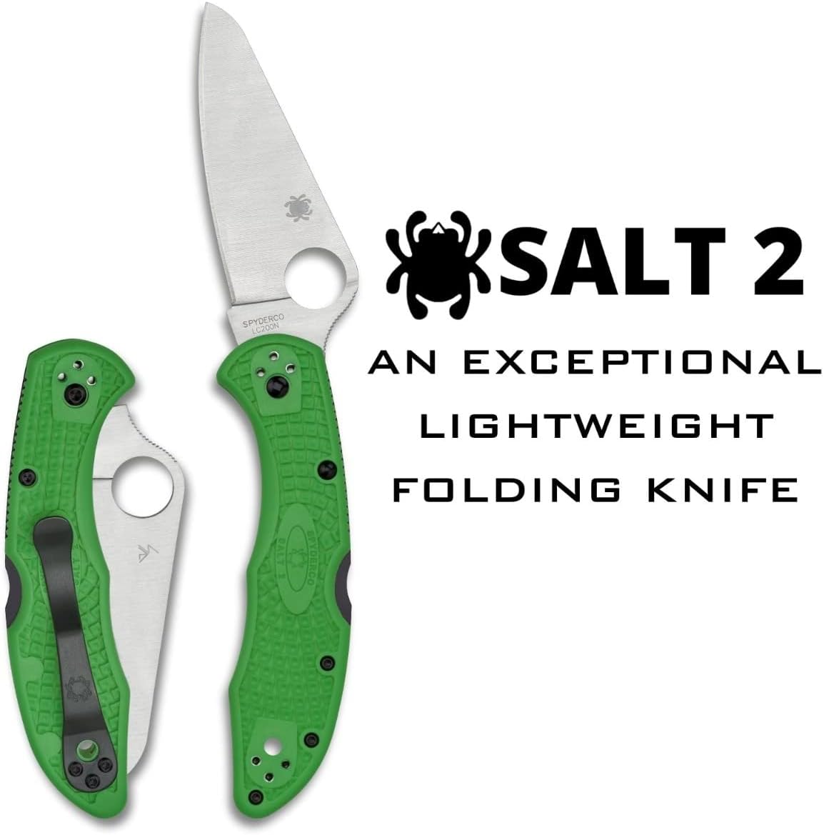 Spyderco Salt 2 Knife with 3" LC200N Stainless Steel Blade and Lightweight FRN Green Handle - PlainEdge - C88FPGR2