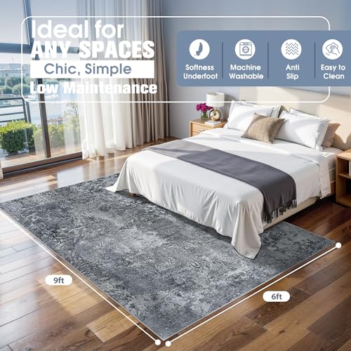 6x9 Area Rugs for Living Room Rug Washable: Abstract Rug for Dining Room Bedroom Carpet Non Slip 6 by 9 Indoor Modern Nursery Home Office Black