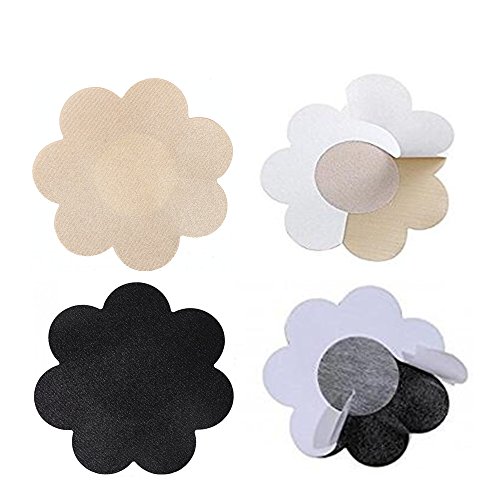 Nippleless Cover, 20 Pairs Nipple Covers Self-Adhesive Disposable Bra Gel Petals Pad Pasties (Beige 10 Pairs + Black 10 Pairs)4