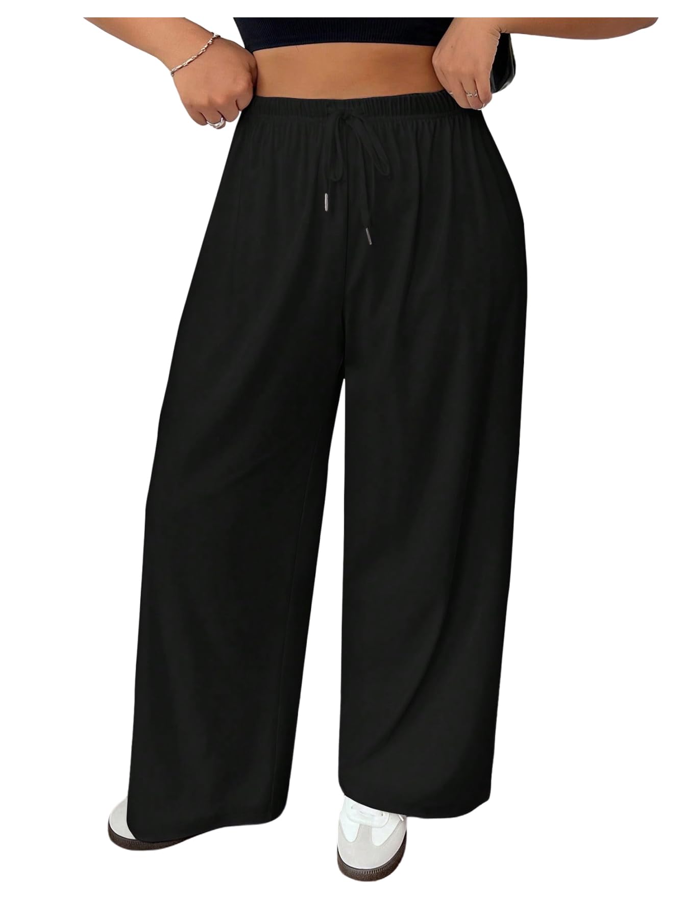 SHENHE Womens Plus Size Wide Leg Pants Drawstring Baggy Palazzo Pants Loose Lounge Casual Trousers