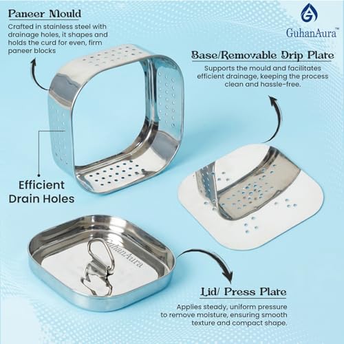 Image of Medium Stainless Steel Paneer Maker Mould Press 550 ML | Paneer Maker Steel for Homemade Paneer, Tofu & Sprouts | Durable Food Grade Material | Rust Resistant, Easy to Use & Clean