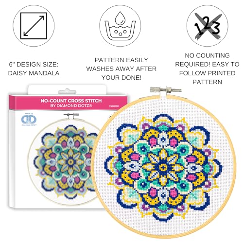 Image of DIAMOND DOTZ Daisy Mandala - Stamped Cross Stitch Kit for Adults, Counted Cross Stitch Patterns, Easy-to-Follow Design, Perfect for Beginners and Experts