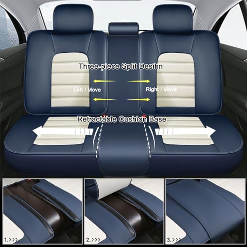 Image of Nappa PU Leather Seat Covers for Ford Bronco Sport 2021-2024,Car Seat Covers Full Set,Waterproof Seat Protectors Auto Seat Covers,Breathable Nonslip Interior Cover Seats for Cars(Blue and White)