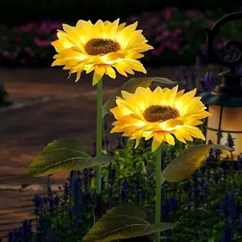 ORILEY Sunflower 8 LED Solar Garden Light Automatic Decorative Flowers Pot Lamp Diwali & Festival Decoration for Balcony Lawn Outdoor Indoor Backyards Pathways Driveway (2 Pcs, Warm White)