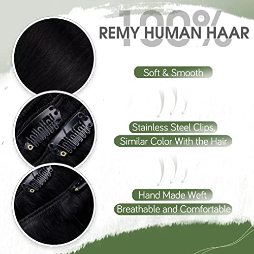 Hetto Clip in Hair Extensions Real Human Hair Black 16 Inch 120g 7Pcs - Image 4