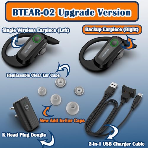 Image of SAMCOM BTEAR-02 Wireless Earpiece for FPCN10A /FPCN30A Radios, 1 Pack | 2 Pin Dongle Wireless Two Way Headset with Mic for K Connector Walkie Talkies (Radios not Inclued)