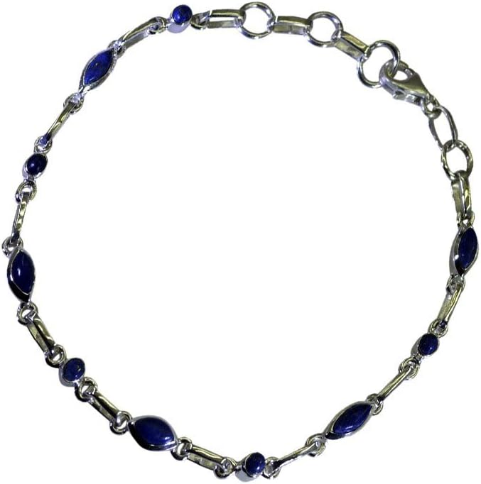 Natural Lapis Lazuli Silver Inspirational Bracelets for Girls Link Lobster Clasp L 6.5-8 Inch