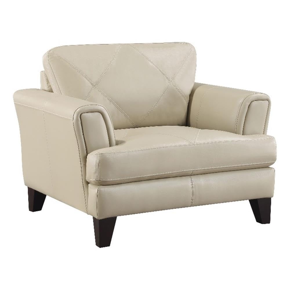 incomplete: Pemberly Row Contemporary Accent Chair, 35.5"H x 44.5"W x 38"D, Plywood and light grey Top-Grain Leather, Geometric Stitching, High-Density Foam Padding, Modern Living Room Seating, Durable Construction
