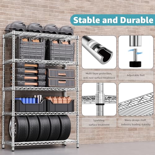 Image of M MZG 1750 LBS Storage Shelves 5-Tier Utility Shelving Unit Steel Organizer Wire Rack for Home,Kitchen,Office,Garage, Capacity 17.7 inch D x 47.2 inch W x 72.3 inch H