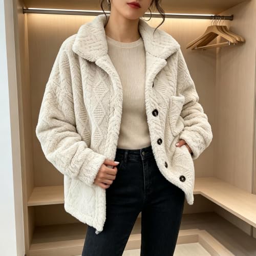 Fleece Jacket for Women Winter Lapel Button Casual Coat with Pockets - image 5