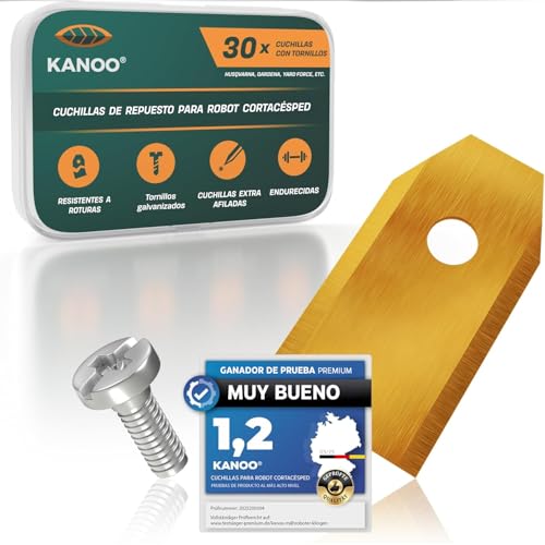 kanoo® Cuchillas para Robot cortacésped, 30 Cuchillas de Repuesto de Titanio para Husqvarna Automower Gardena Yard Force - Cuchillas de Primera Calidad – láminas de Recambio para Robot cortacésped