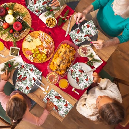 100 Christmas Guest Napkins Red Cardinal Disposable Paper Napkins Christmas Holly Cocktail Guest Hand Towel for Party Table Dinner Bathroom – Image 8