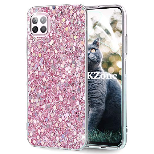 OKZone Cover per Huawei P40 Lite [con Pellicola Proteggi Schermo], Custodia Lucciante con Brillantini Glitters Ultra Sottile Designer Case Cover (Rosa)