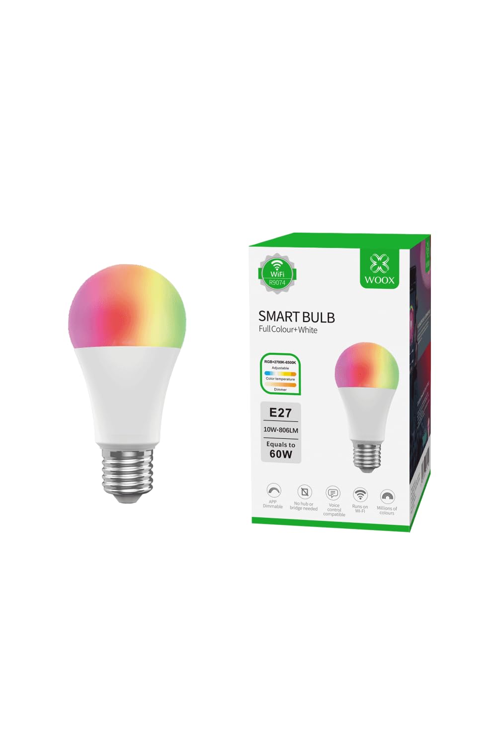 Woox Lampadina LED E27 806lm WiFi Controllo Vocale Alexa, R9074 Classe A+ Bianco