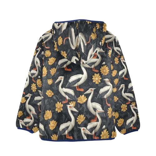 Elegant Bird Floral Toddler Fleece Jacket Girl Boys Hooded Fleece Jacket Coat Warm Outwear Zip-up 3-10T2
