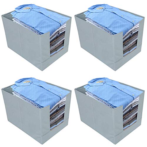 Image of Kuber Industries Storage Box|Toy Box Storage For Kids|Foldable Storage Box|Pack of 4 (Black) Non-Woven Shirt Stacker /Clothes OrganizerSize 40 x 20 x 25 Cm, Pack of 4 (Grey)