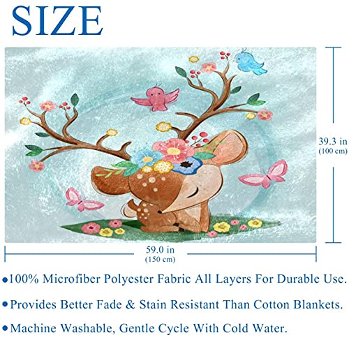 Couverture douce cadeau idéal motif cerf printanier pour lit
