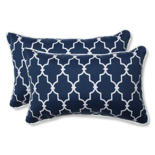 Pillow Perfect Trellis Indoor/Outdoor Throw Pillows, 2 Count, Lumbar - 11.5 x 18.5, Blue Garden Gate Navy