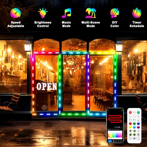 Image of 20FT LED Storefront Lights for Business - DIY 16M Color Waterproof Window Light with Remote & App Control, 44 Modes Changing and Timer LED Strip Lights for Restaurants, Bars, Cafes, Stores, Windows