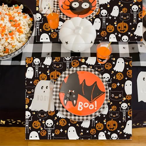 Tnoeuz Halloween Placemats Pumpkins Ghost Skeleton Table Mats Set Of 4 Halloween Linen Placemats Seasonal Home Kitchen Dining Table Party Indoor Outdoor Decor 12X18 Inch thumb #3
