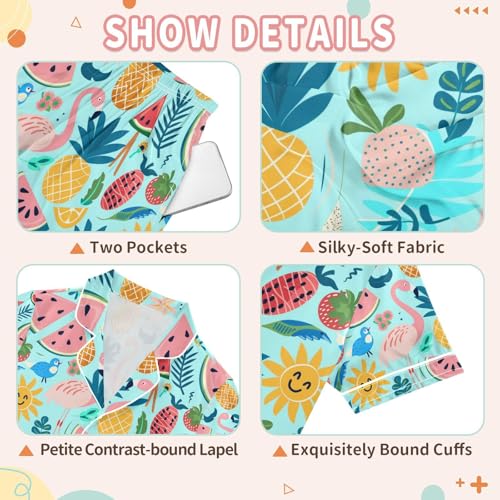 senya Pineapple Flamingo Satin Summer Pajama Sets Silk Short Sleeve Button Down Sleepwear3