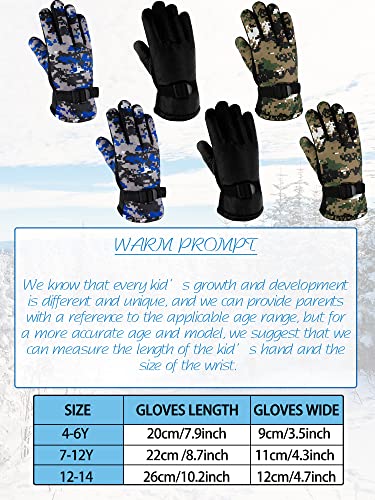 6 Pairs Kids Winter Gloves Waterproof Ski Gloves Snow Warm Full Finger Snowboard Unisex Gloves for Cold Weather Boys Girls3