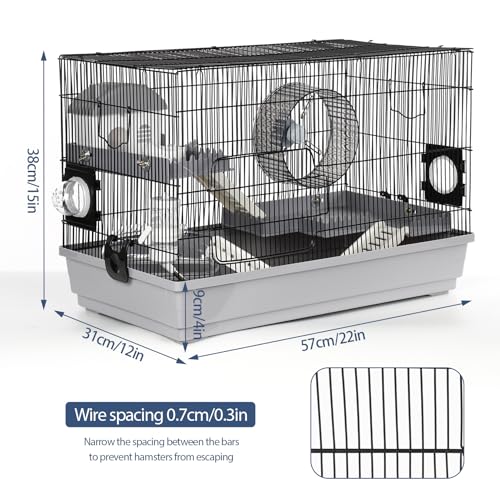 Multilevel Hamster Cage Starter Kit 22″Lx12″Wx15″H for Single Hamster Under 5″ in Body Length with Platforms, Exercise Wheel, Hide-House, Water Bottle, Bathtub, Food Bowl, Ladder, Tube Ports - Image 3