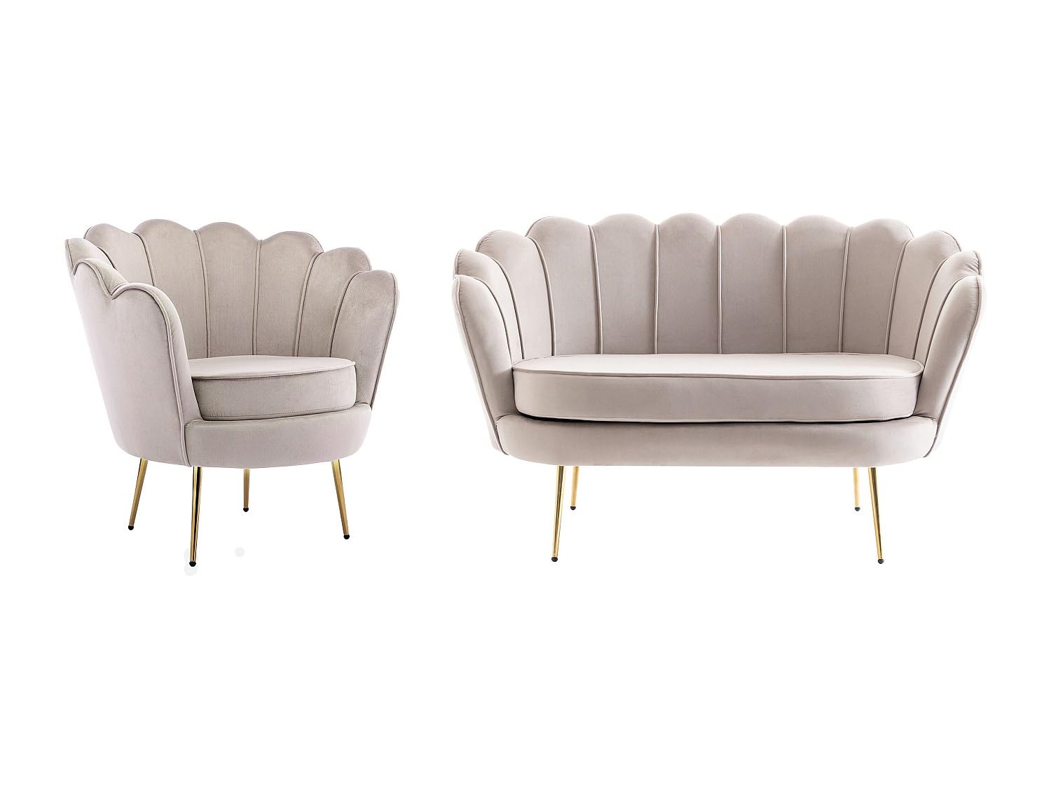 Vente-unique - Canapé 2 Places et Fauteuil Coquillage en Velours Taupe Dandelion