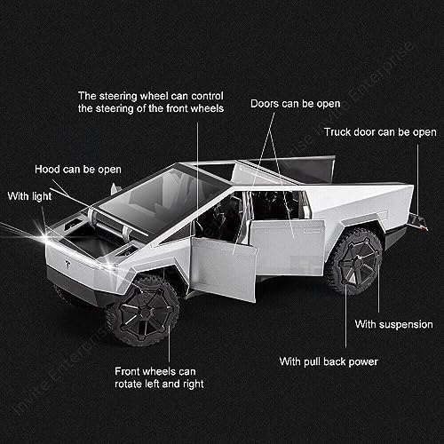 Image of 1:24 Scale Tesla Cybertruck Model Collection Enthusiasts Toy Pull Back Pick-Up Truck With Sound And Light,Alloy Diecast Cyber-Truck Toys For Kids Gift(Tesla Cybertruck),Multicolor