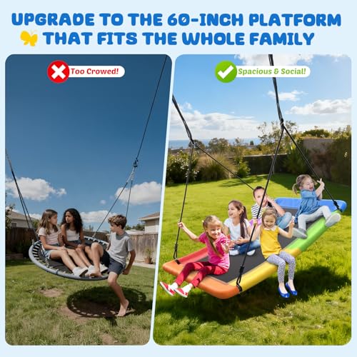 Image of Trekassy 700lb Giant 60 inch Skycurve Platform Tree Swing for Kids and Adults with 2 Hanging Straps-Rainbow (Patented)