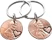 Double Keychain Set 2010 Penny Keychains With Heart Around Year; 9 year Anniversary Gift, Engraved Couples Keychain