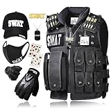 [Catsobat] 【プロ監修デザイン 6点セット】 SWAT コスプレ ベスト フルセット ミリタリー 戦闘服 サバイバルゲーム 装備品 ハロウィン イベント用 コスチューム 男女兼用 【メーカー30日保証付き】 (大人用)
