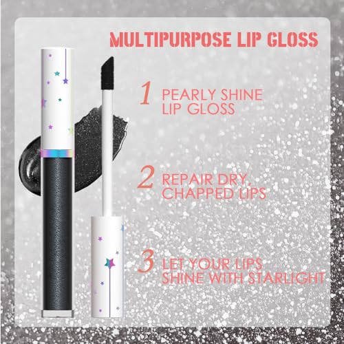 Image of evpct 1Pcs Black Metallic Shimmer Glitter Lip Gloss Liquid Lipstick Long Lasting Waterproof 24, Glitter Pearlescent Metallic Sparkly Glossy Liquid Lipsticks Lip Stain Makeup Set for Women 06#