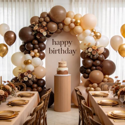 Image of Brown Balloons Garland Arch Kit, Gold,Neutral Brown,Sand White,144 pcs | Coffee Balloons for Birthday Bear themed Baby Shower Wedding Party Decorations