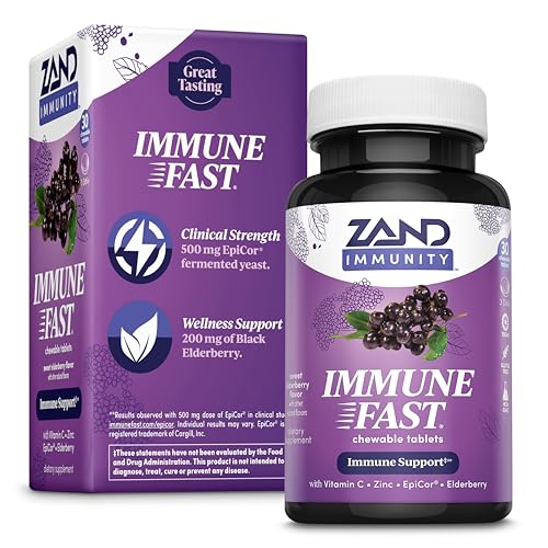 ZAND Immunity Immune Fast Chewable Tablets, Immune Support Supplement w/Epicor Fermented Yeast, Vitamin C 1000mg, Zinc and Sweet Elderberry, Non-GMO, Vegan, Gluten Free, 60-Day Guarantee, 10 Servings