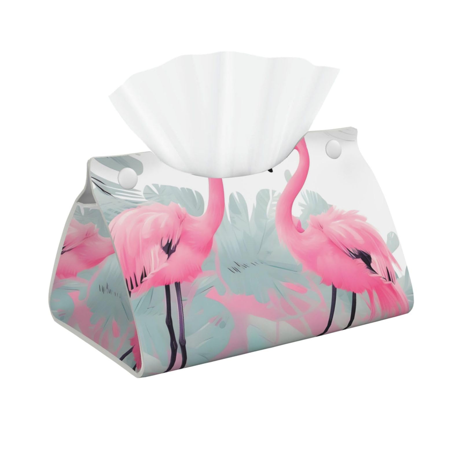 Pink Flamingo Long Leather Tissue Box Cover-Waterproof PU Leather Tissue Holder for Bathroom, Decorative Rectangular Tissue Case