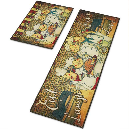 Kitchen Mats Set - Artistic - 2 Piece(23.6"x15.75"x.3+47.25"x15.75"x.3) - Non-Slip Latex Backing