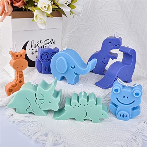 Hyzaphix 2Pcs 3D Candle Mold Animal Resin Mold Dinosaur Epoxy Molds Silicone Owl Giraffe Elephant Frog Mould For Diy Craft Handmade Soap Candle Making (B) #TOP6
