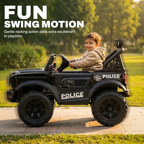 Image of Baybee Benzie Pro Police Edition Battery Operated Jeep for Kids | Baby Ride on Electric Car with Parental Control, RGB Lights & Music | Rechargeable Battery Car for Kids 2 to 6 Years (Black)