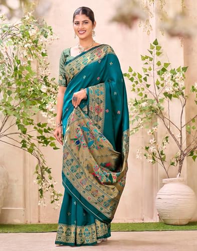 Image of SIRIL Women's Weaving Paithani Silk Saree With Unstitched Blouse Piece
