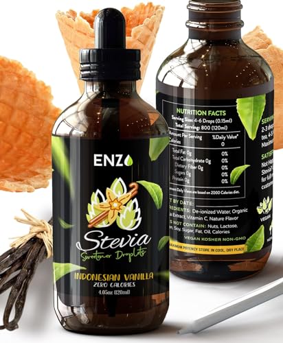 Enzo Liquid Stevia Drops Our Zero Calories Sweetener (4oz - 800 Servings/Bottle) - Vanilla - All Natural flavoring with No Artificial Additives &amp; Filler Ingredient