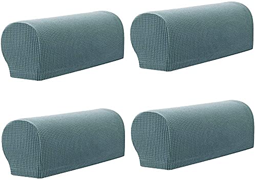 Armrest Chair Covers, Set of 4 Stretch Armchair Covers for Arms，Spandex Polyester Sofa Arm Caps Non Slip Armrest Covers for Chairs Furniture Protector Armchairs Sofa Couches Recliner (Light Blue)