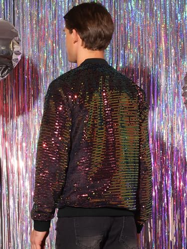 Lars Amadeus Sequin Jacket for Men's Zipper Long Sleeves Party Disco Shiny Bomber Jacket3