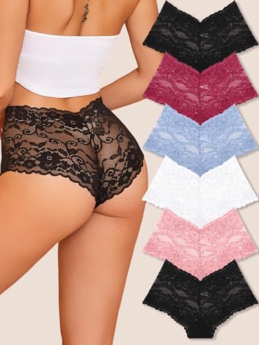 Women Underwear Lace Boy Shorts V-Waist Lightweight Seamless Panties