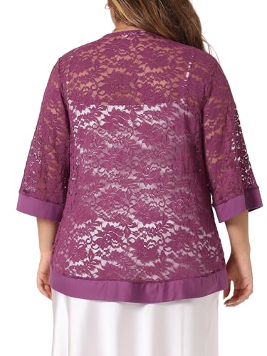 Image of Agnes Orinda Plus Size Cardigans for Women 3 /4 Sleeve Open Front Lightweight Sheer Shrug Lace Bolero Cover Up 3X Purple
