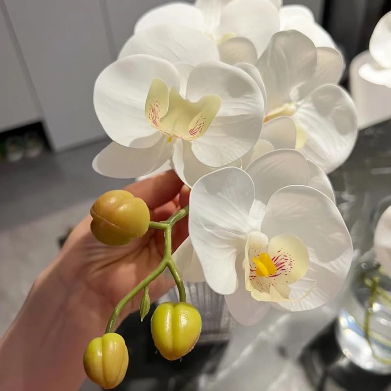CLoxks 2 stuks orchidee stengels kunstbloemen echte touch latex Phalaenopsis 95 cm kunstmatige orchidee takken 9 koppen nep Phalaenopsis bloemen, voor vaas bruiloft feest huis tuin decor, wit
